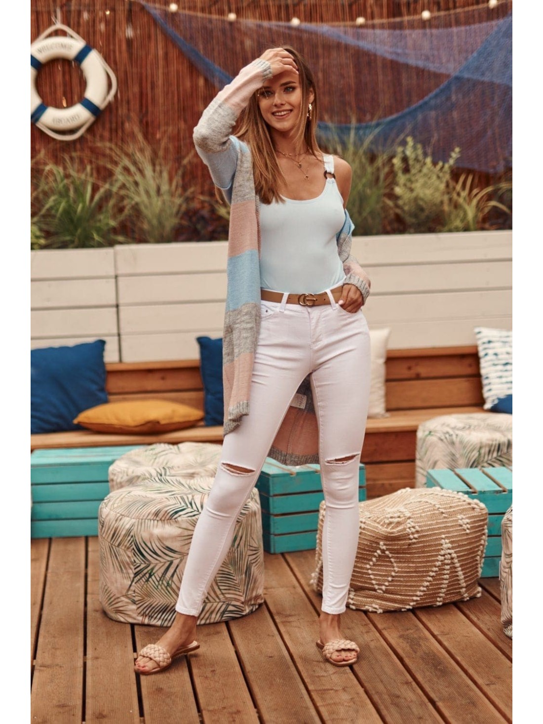 White denim pants with holes 6796 - Online store - Boutique